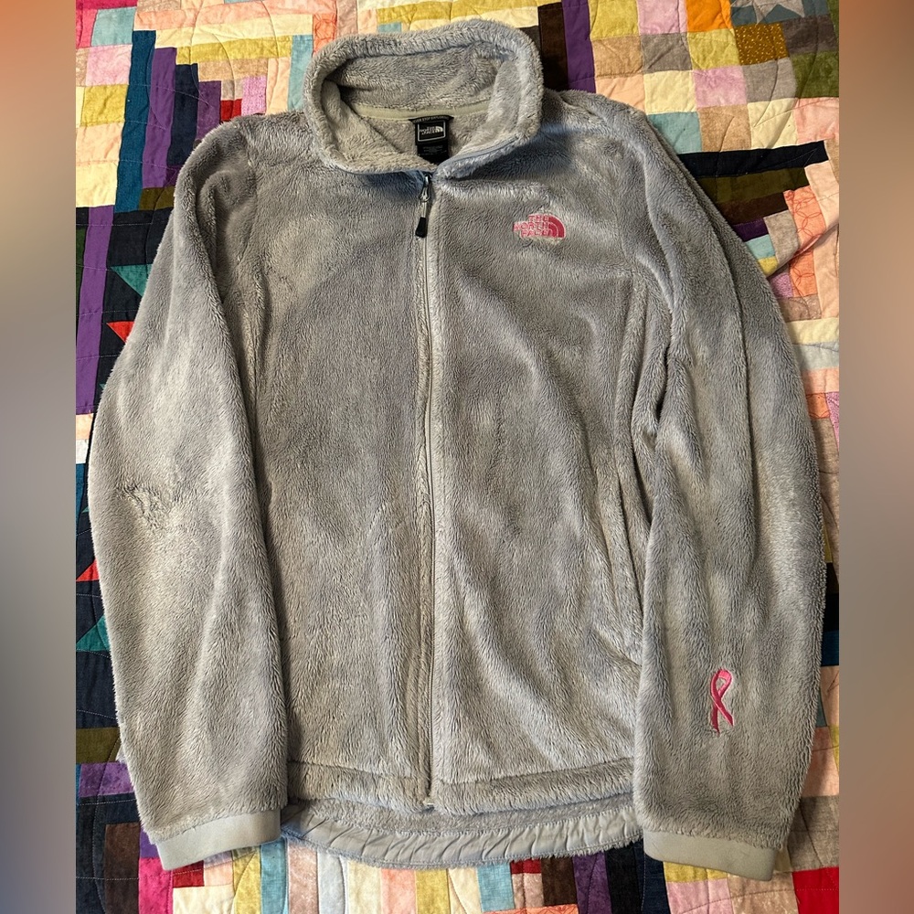 The North Face Light Gray Fleece Jacket with Pink Accents